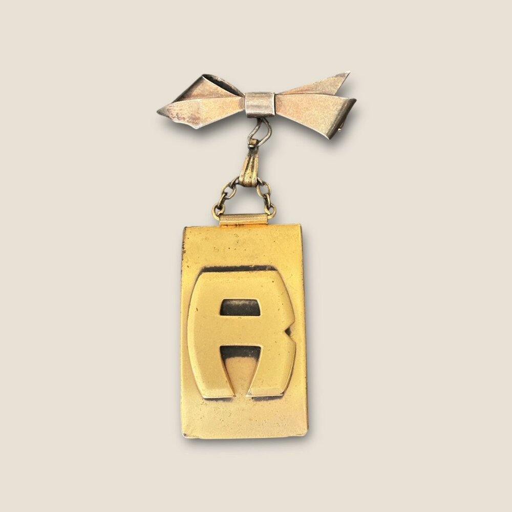 Vintage Sterling Silver Watch Pin With Gold Tone Matchbox Pendant